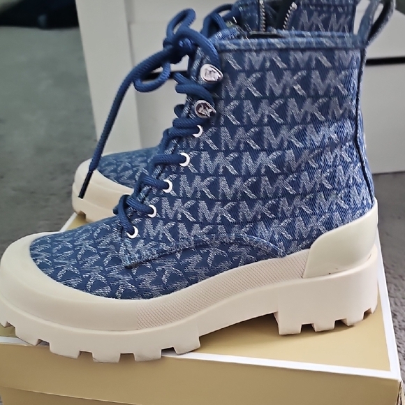 Michael Kors Blue Monogram Combat Boots - Picture 4 of 4